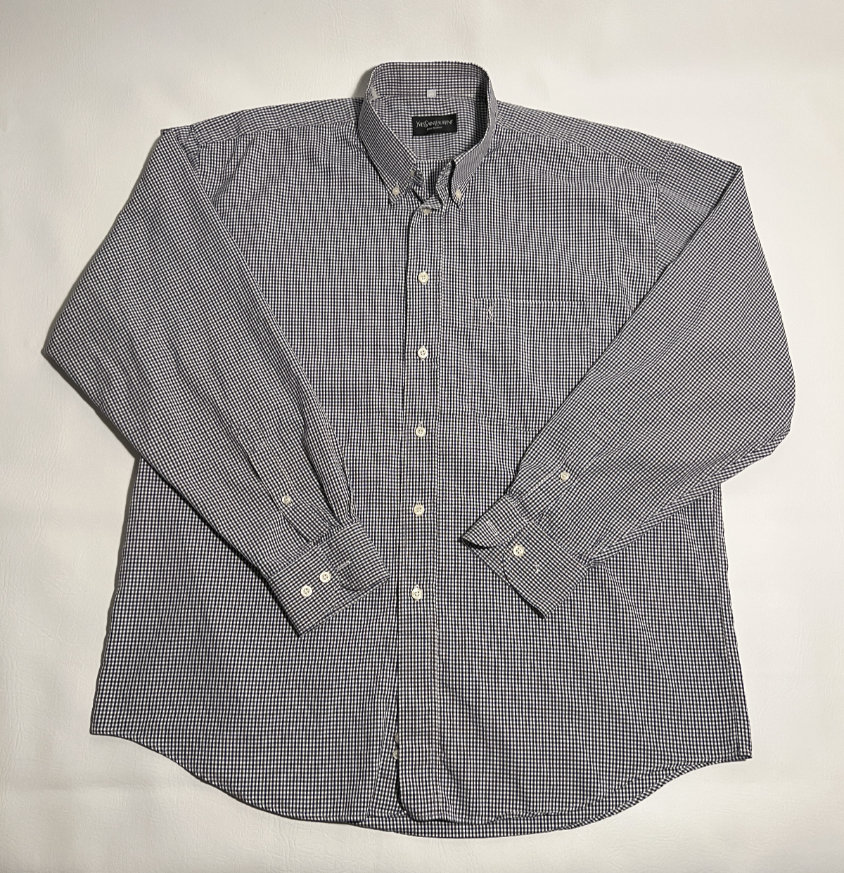 Camicia elegante YVES SAINT LAURENT bianca marrone stampa gingham uomo 17 44 prezzo al pubblico consigliato $750