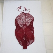 Maroon Sheer See Through Teddy Open Tie Back Lingerie Size Small