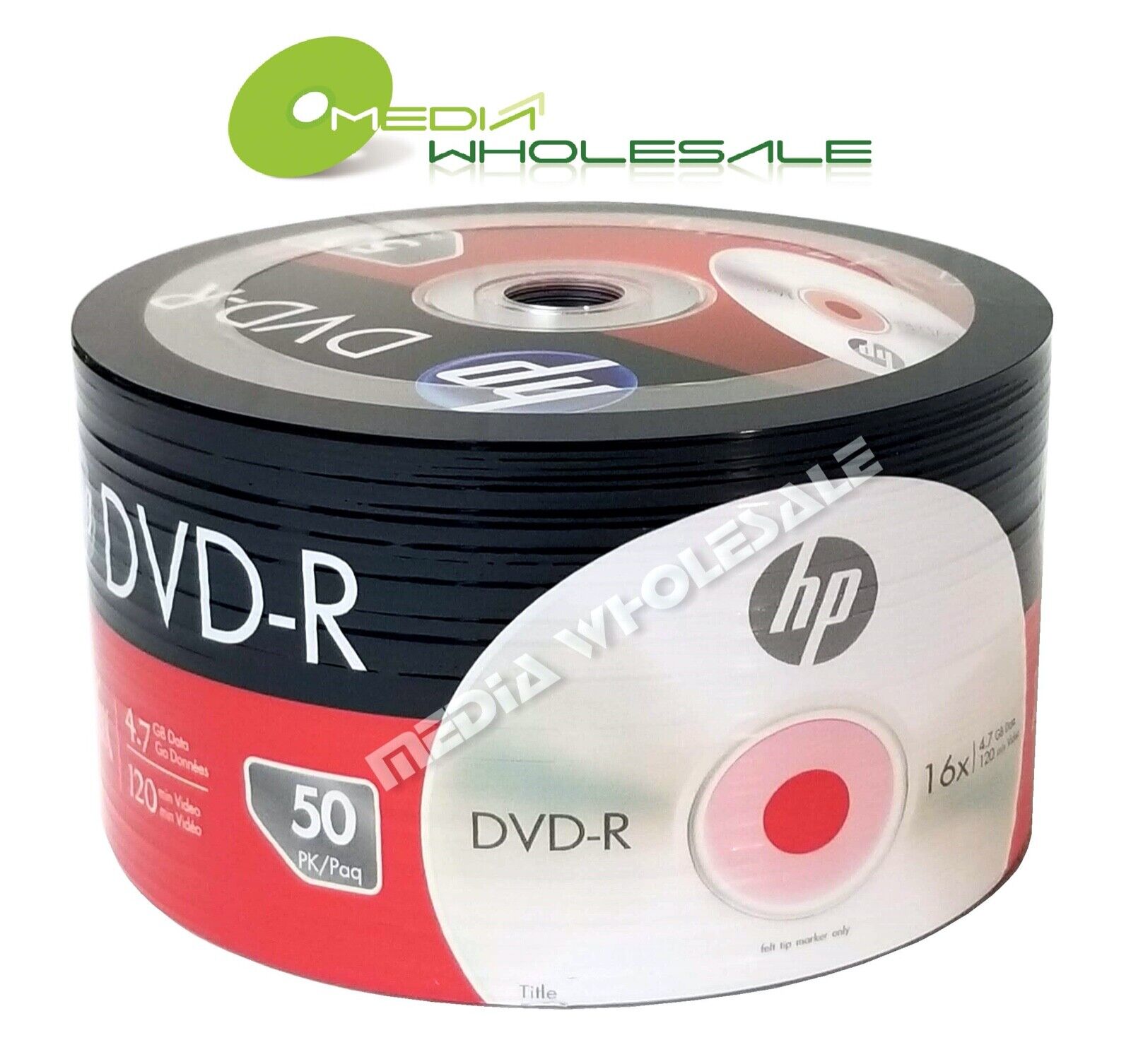 100-pack HP 16X Blank DVD DVD-R Branded Logo 4.7GB Media Disc 2x50pk