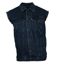 WESTERN-SPEICHER Jeans Weste Herren Denim Biker Kutte Fransen dunkelblau S - 4XL