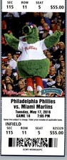 Miami Marlins vs Philadelphia Phillies 5/17/2016 Ticket Phillie Phanatic