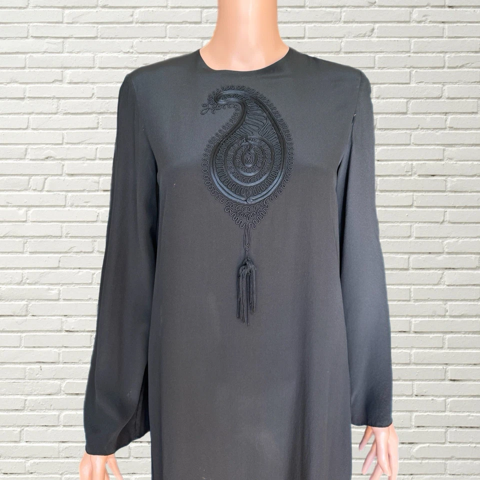 Vintage Bill Blass Silk Kaftan Maxi Dress - Black Silk High Slit Boho Hippie - Image 2 of 4