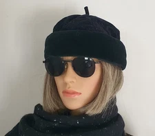 ALESSANDRA BACCI SCARPELLINI FIRENZE BLACK VELOUR HAT BEENIE, S/M – UNUSED