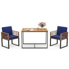 Patio 3 PCS Dining Table Set w/ Bistro Chairs Large Coffee Table Seat Cushions