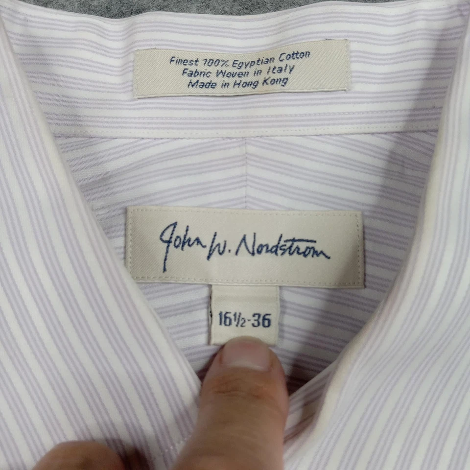 Camisa de vestir Nordstrom para hombre 16,5 36 púrpura rayas algodón egipcio italiano Oxford Foto 3 de 4