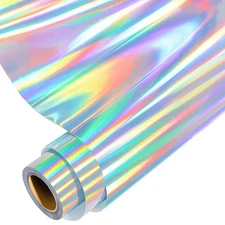 GIRAFVINYL Holographic Permanent Vinyl 12" x 10ft Easy to Weed Silver Hologra...
