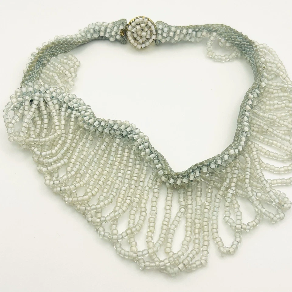 Collar gargantilla estilo babero con cuentas vintage HERMOSO cuentas de vidrio hecho a mano Alemania Foto 2 de 4
