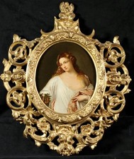 19th CENTURY LARGE ITALIAN OIL ON PANEL - PORTRAIT OF A CLASSICAL MAIDEN