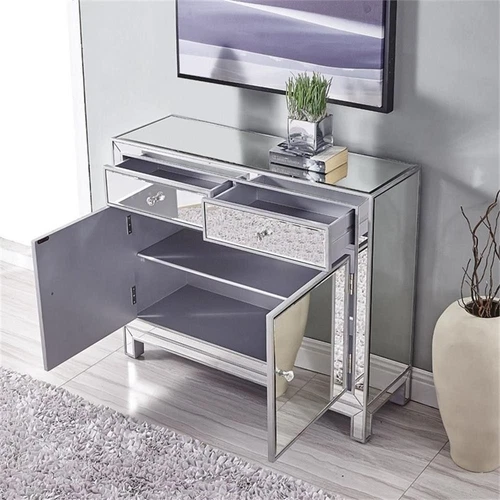 Elegant Decor Reflexion 2 Door Mirrored Nightstand in Antique Silver - Picture 8 of 12