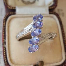 925 Sterling Silver Ring, Genuine Tanzanite And Diamonds, 1.08ct Size T US 9.5
