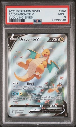 2021 POKEMON SWORD & SHIELD EVOLVING SKIES #192 FULL ART/DRAGONITE V PSA 9