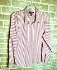 Chaps woman’s XL Classic Fit Non-Iron Pink/White Striped Dress Shirt