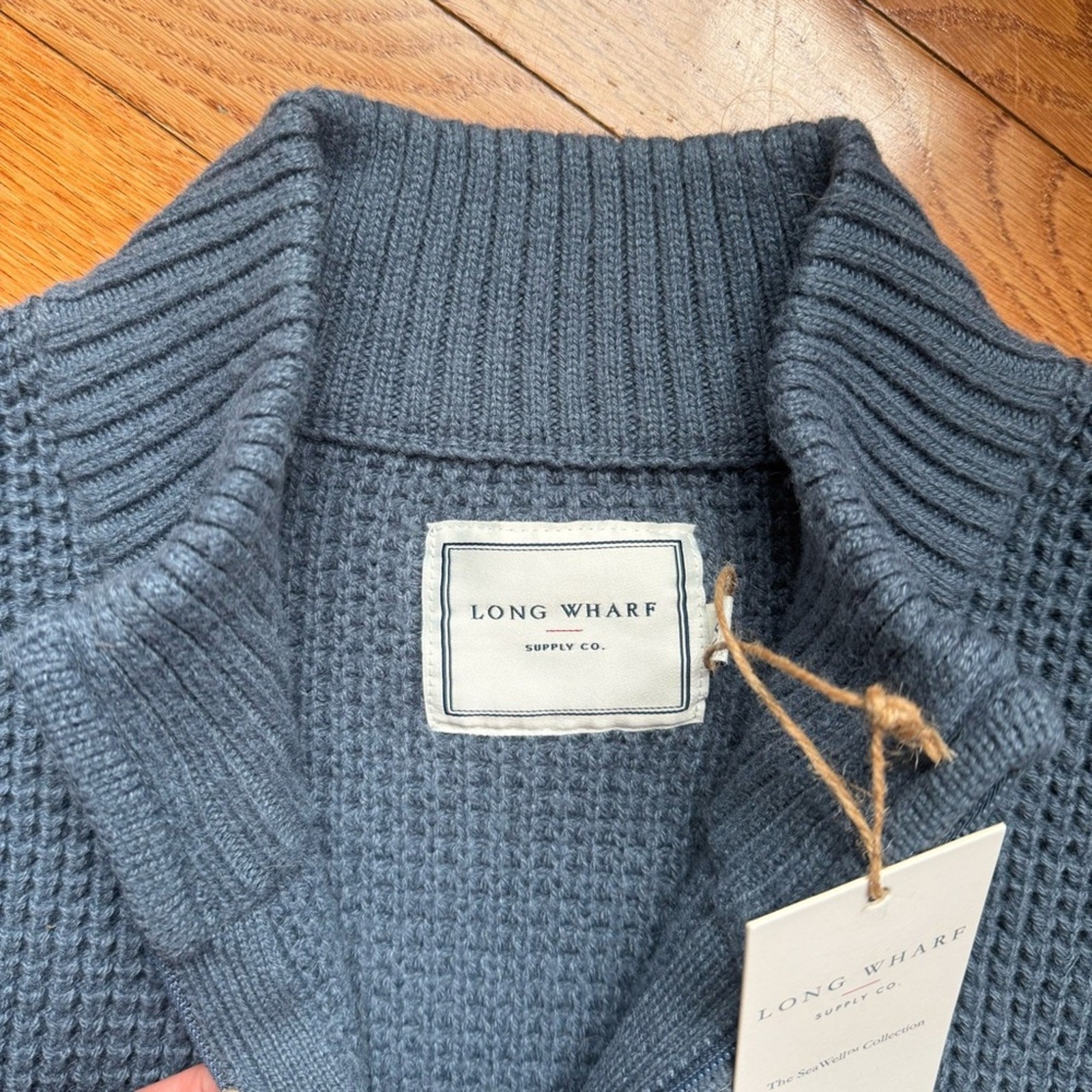 Long Warf Wellfleet Seawell Marine Blue Chunky Knit Quarter Zip Sweater Size XXL