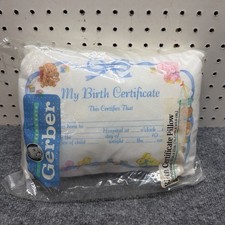 Vintage Gerber Birth Certificate Pillow Unisex Baby USA 1992 Polyester 10" x 13"