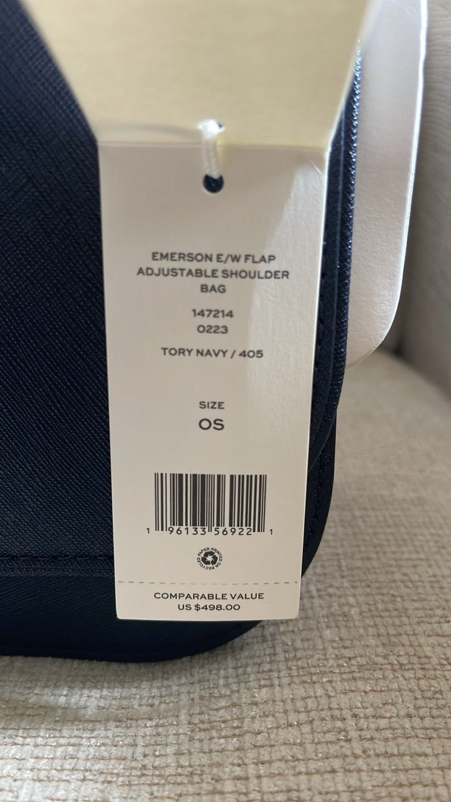 Borsa nuova con etichette Tory Burch Emerson E W patta regolabile Shlder blu navy prezzo al dettaglio consigliato $498 + collana