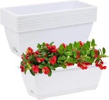 7-Pack 17" White Window Box Planters with Saucers for Indoor/Outdoor Use