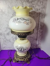 HTF VINTAGE Jack Daniels Hurricane Parlor Lamp Gold Lettering 3 Way Switch 17"