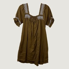 Madewell Embroidered Smocked Olive Mini Dress Puff Sleeve Cottagecore Babydoll S