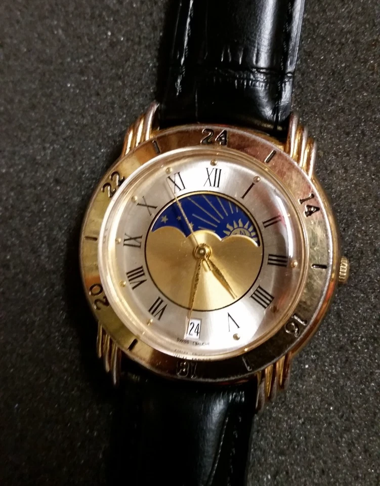 Correa y batería vintage Avia para caballeros MoonPhase fecha nueva funcionando - muy rara Foto 3 de 4