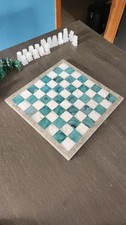 Vintage Stone Chess Set Green White Contempor...