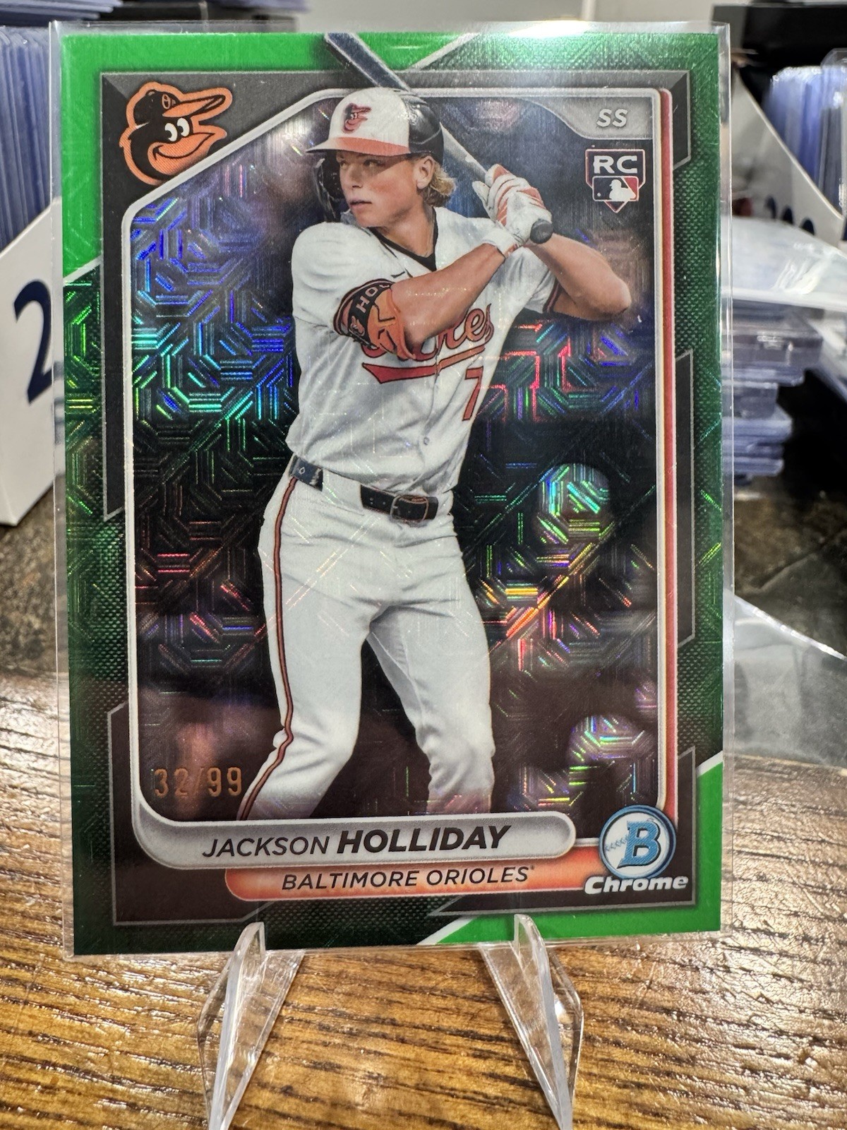 2024 Bowman Chrome Jackson Holliday -Green Mojo Refractor /99 RC Orioles #26