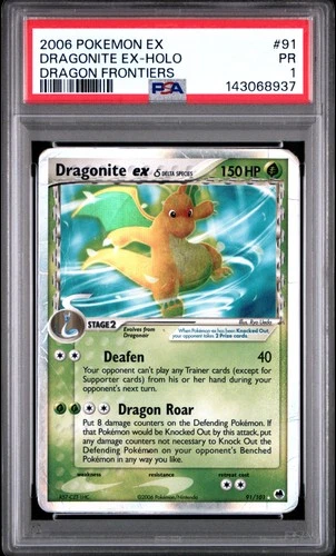 2006 POKEMON EX DRAGON FRONTIERS #91 DRAGONITE EX-HOLO PSA 1