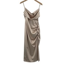 WINDSOR Kristen Dress Size Medium Midi Satin Bodycon Formal Cowl Neck Prom