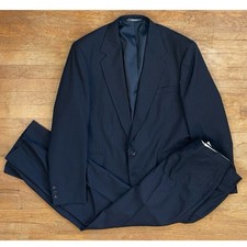Vintage Mens Suit Set Size 46L Blazer 40x32 Pants 70s Navy Blue Pinstripe Jacket