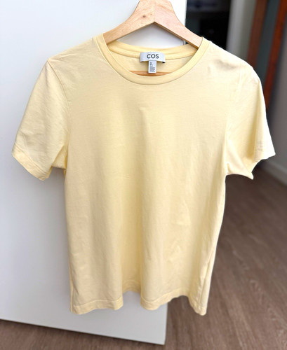 COS Cotton Crew Neck Short Sleeve T-Shirt In Butter Yellow, Size S Regular