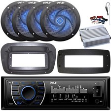Pyle 1-DIN Marine Receiver W/Kit  Adapter Plate, 4x 4" LED Speakers, Amplifier