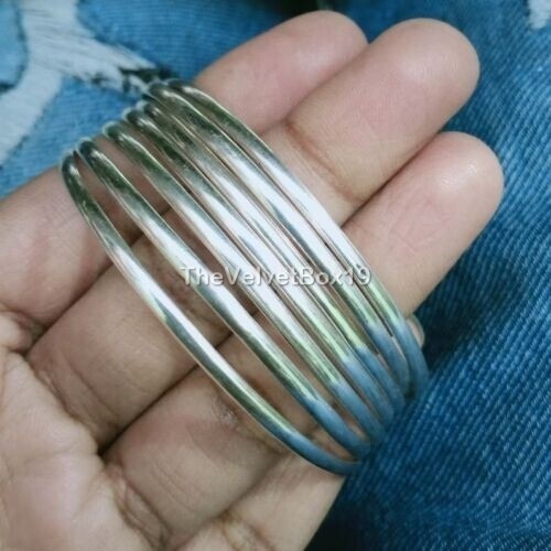 Handmade GS Silver Micro Bangles Set silver 7 Pcs Set 7 Day Bangle Bracelet - Picture 7 of 9