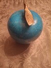Vtg Office Home Teacher Desk Blue Apple Brass Stem 3.5" Paperweight Marble Stone — photo 7