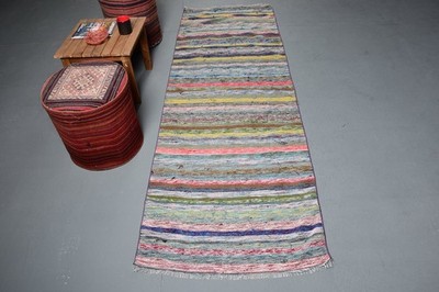 Turkish Runner Rug 2,8x8,5 ft, Blue Oriental Vintage Wool Rug