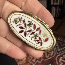 Vintage Lipstick Holder with Mirror Red and Gold Leafs Floral Pattern