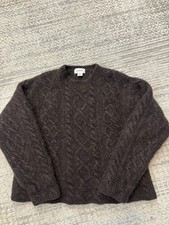 J Crew 100 Wool Hand Knit Size Cable Knit Brown Fisherman Pullover Sweater XL