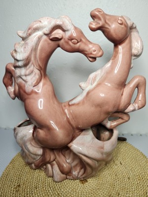 Vintage Fighting Stallions Lamp With 2 Pockets ''1960's''