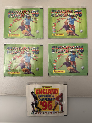 Panini Euro 96 1996 - Konvolut 5 ungeöffnete Sealed Sticker Packets