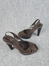 Stuart Weitzman Brown Suede Slingback Heels Size 8 Peep Toe, Elegant Dress Shoes