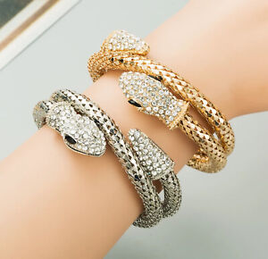 Ladies Women Silver Snake Sparkly Crystal Bracelet Long Necklace For Women 