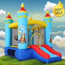 Inflatable Bounce House Slide Park w/Jumping Area, Ball Toss Game,Animals Theme~