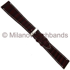 22mm Milano Burgundy Alligator Grain Thick Leather White Stitched Watch Band Reg