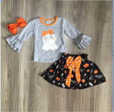 NEW Boutique Halloween Ghost Girls Skirt Outfit Set