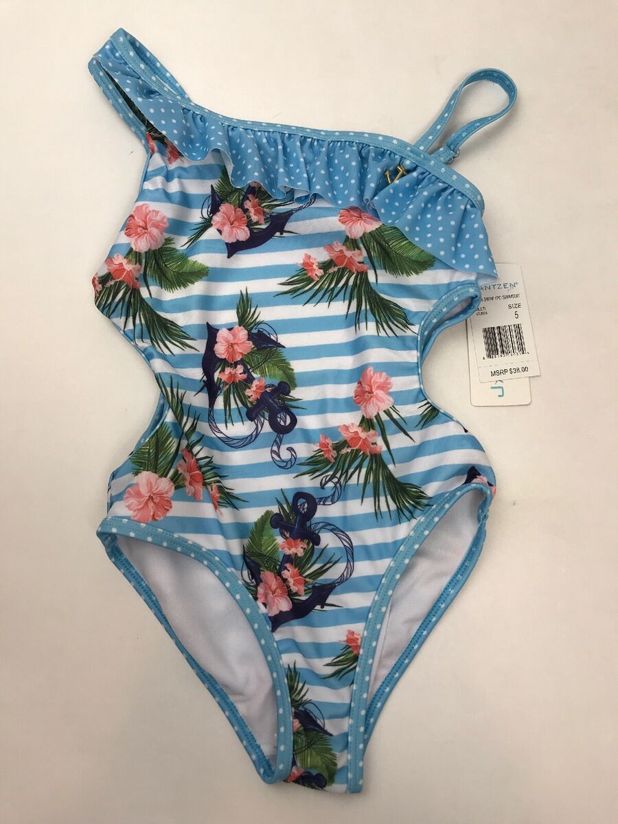 Jantzen Girls Size 5 Neo Nautical Tropical Anchor Print 1 Piece Swimsuit  $38 New