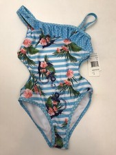 Jantzen Girls Size 5 Neo Nautical Tropical Anchor Print 1 Piece Swimsuit 38 New