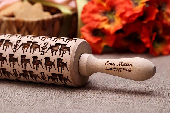 Pitbull lover gift Embossed rolling pin Textured rolling pin Springerle mold