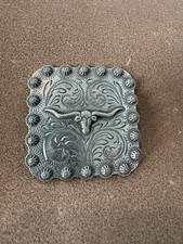 Longhorn Steer Square Concho Antique Silver Color 2.25 Inches Screwback