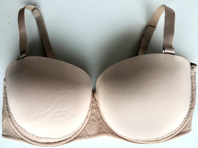 Torrid Push-Up Multi-Way Bra 44DDD Beige Lace Underwire Padded Back Smoothing