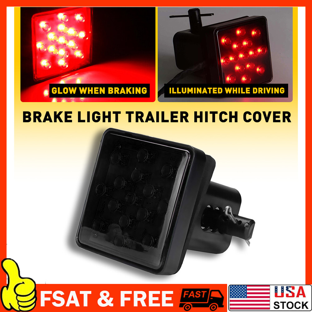 Smoked 15-LED Brake Light DRL Trailer Hitch Cover Fits 2 Inch Towing with Daytime Running Lights