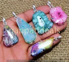 Bulk Sale ! Quartz Druzy Gemstone Pendant Wholesale 5Pcs Lots 925 Silver Plated