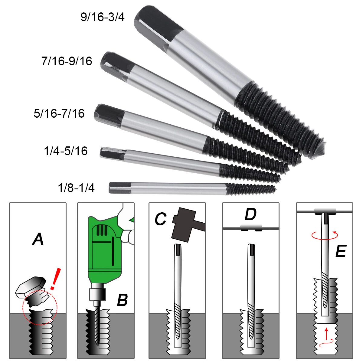 5x Damaged and Stripped Screw Extractor Easy Out Remover Tool for M3-M18  Thread